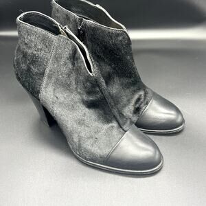 Anthropologie Klub Nico Pony Calf Hair Heeled Bootie Leather Western Black SZ 8